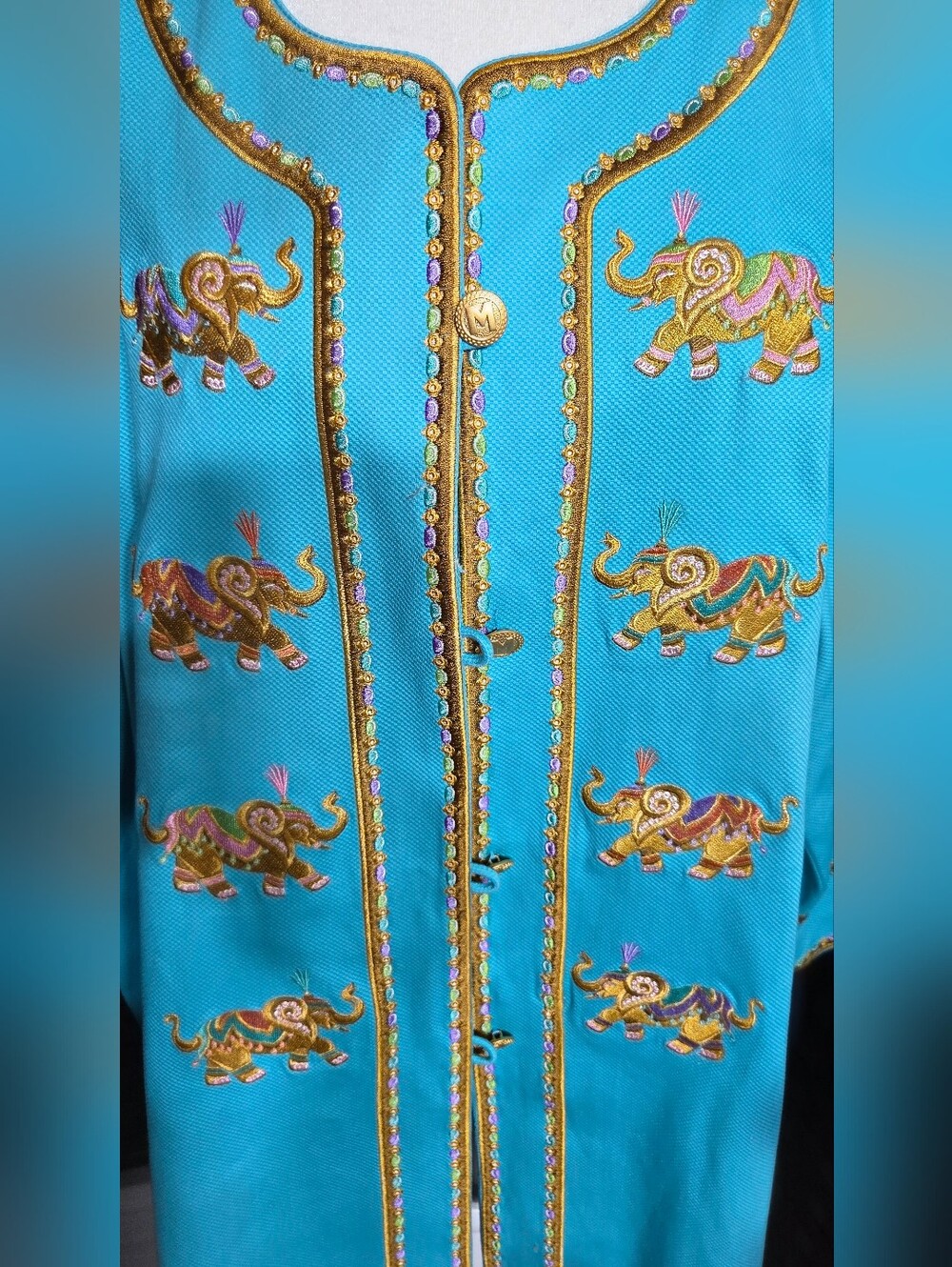 Vintage Bob Mackie Wearable Art Turquoise Elephant Embroidered Jacket - Picture 2 of 16